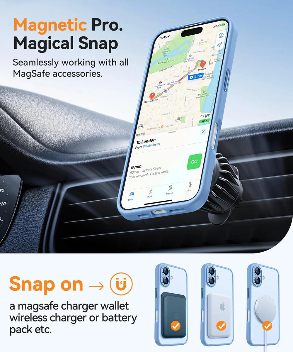 Magnetic Luxury Armor Shockproof Case For iPhone 16 15 14 13 Pro Max Plus For Magsafe Wireless Charge Cover Matte Translucent PC