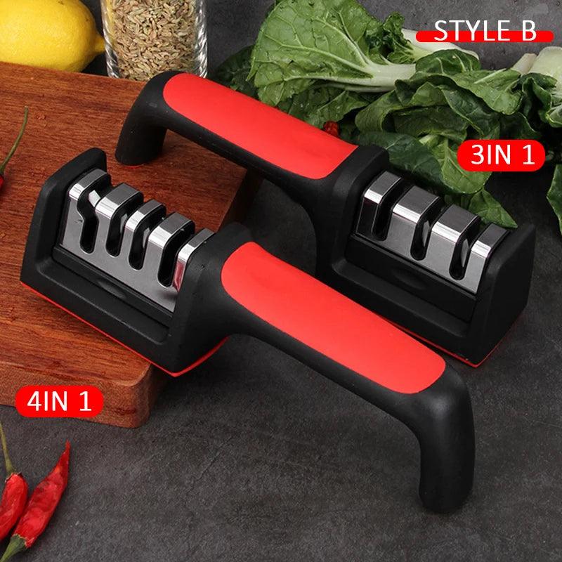 Kitchen 3/4-Segment Knife Sharpener Household Multi-Functional Hand-Held 3/4-Purpose Black Sharpening Stone - E-line.com