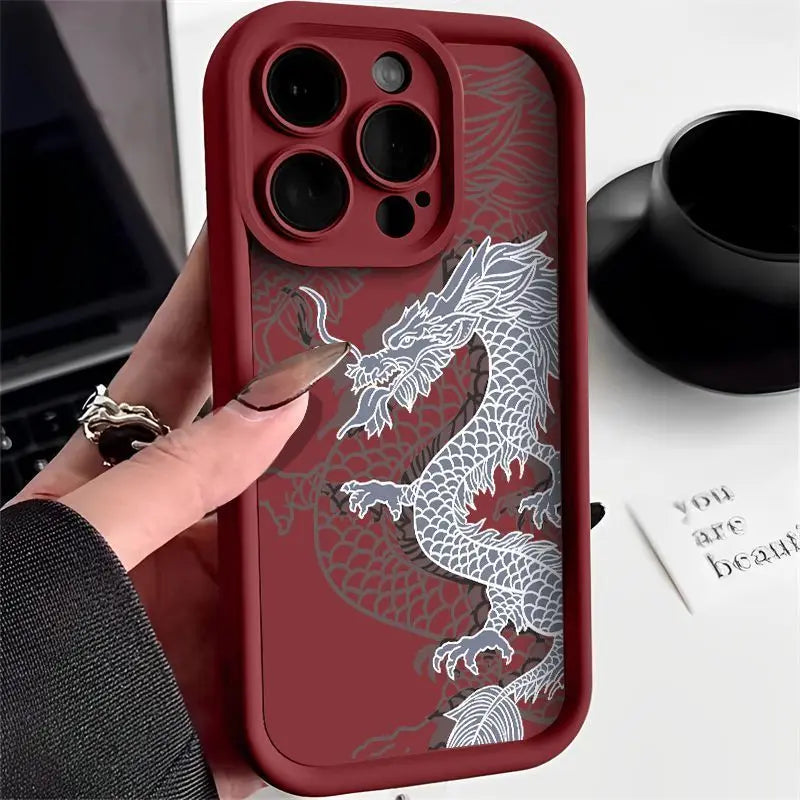 Luxury Fashion East Dragon Soft Phone Case For iPhone 11 12 13 14 15 16 Pro Max XR XS X 7 8 Plus SE 2020 Silicone INS Covers