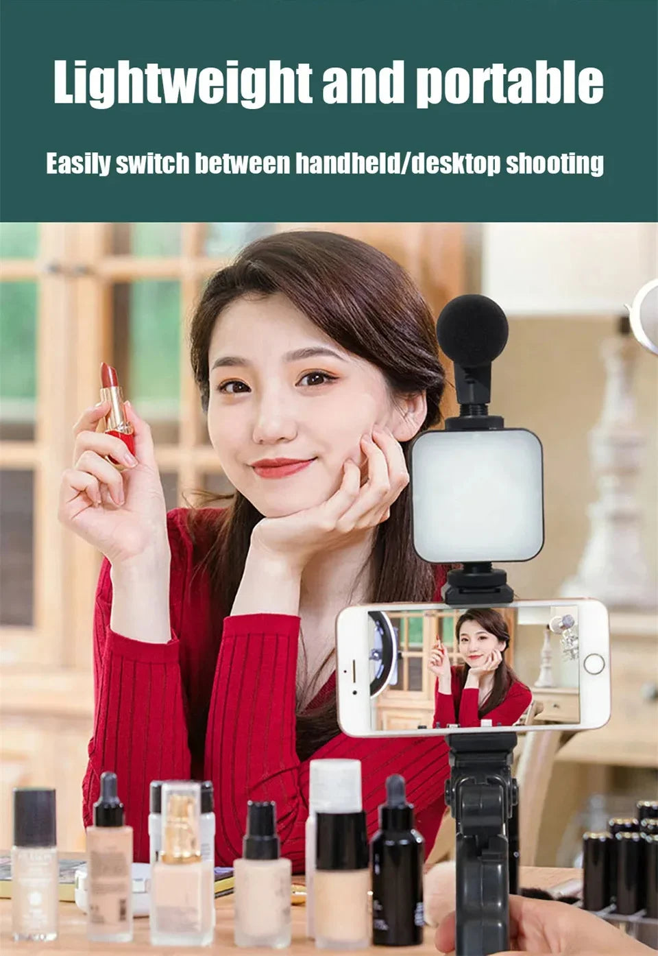 Clearance_Smartphone Vlogging Kit With Tripod Phone Holder Mini Microphone LED Fill Light Starter For TikTok Live Stream Video Y