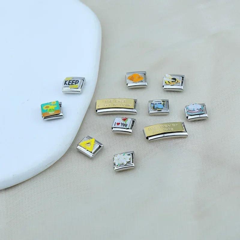 Hapiship 2023 Fashion Charm Italian Links Flower Flower Bee Tent Fit 9mm Bracelet Stainless Steel Making DIY Jewelry DJ661-C - E-line.com
