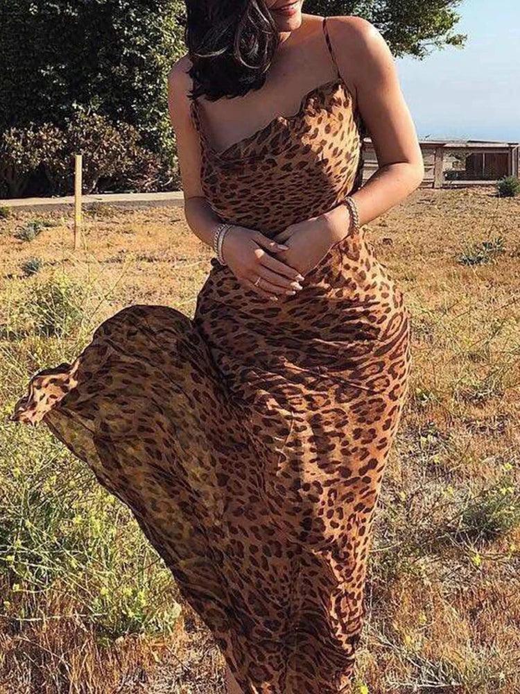 Julissa Mo Leopard Print V-Neck Sexy Bodycon Long Dress Women Lace Up Backless Summer Dresses Female Straps Party Beach Vestidos - E-line.com