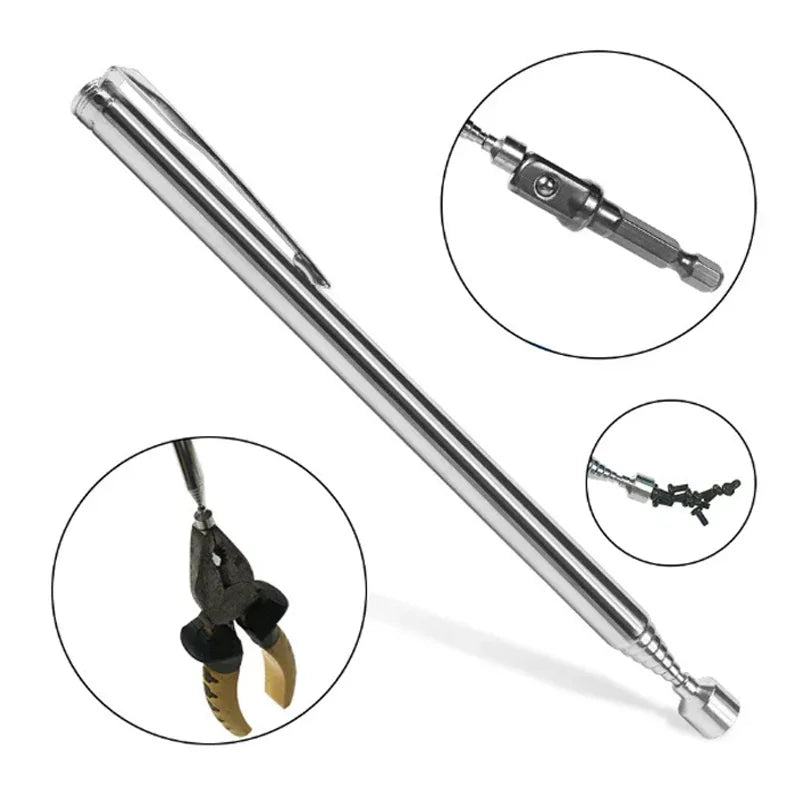 Mini Portable Telescopic Magnetic Pen Handy Tool with Light Capacity for Picking Up Nut Bolt Extendable Metal Pickup Rod Stick