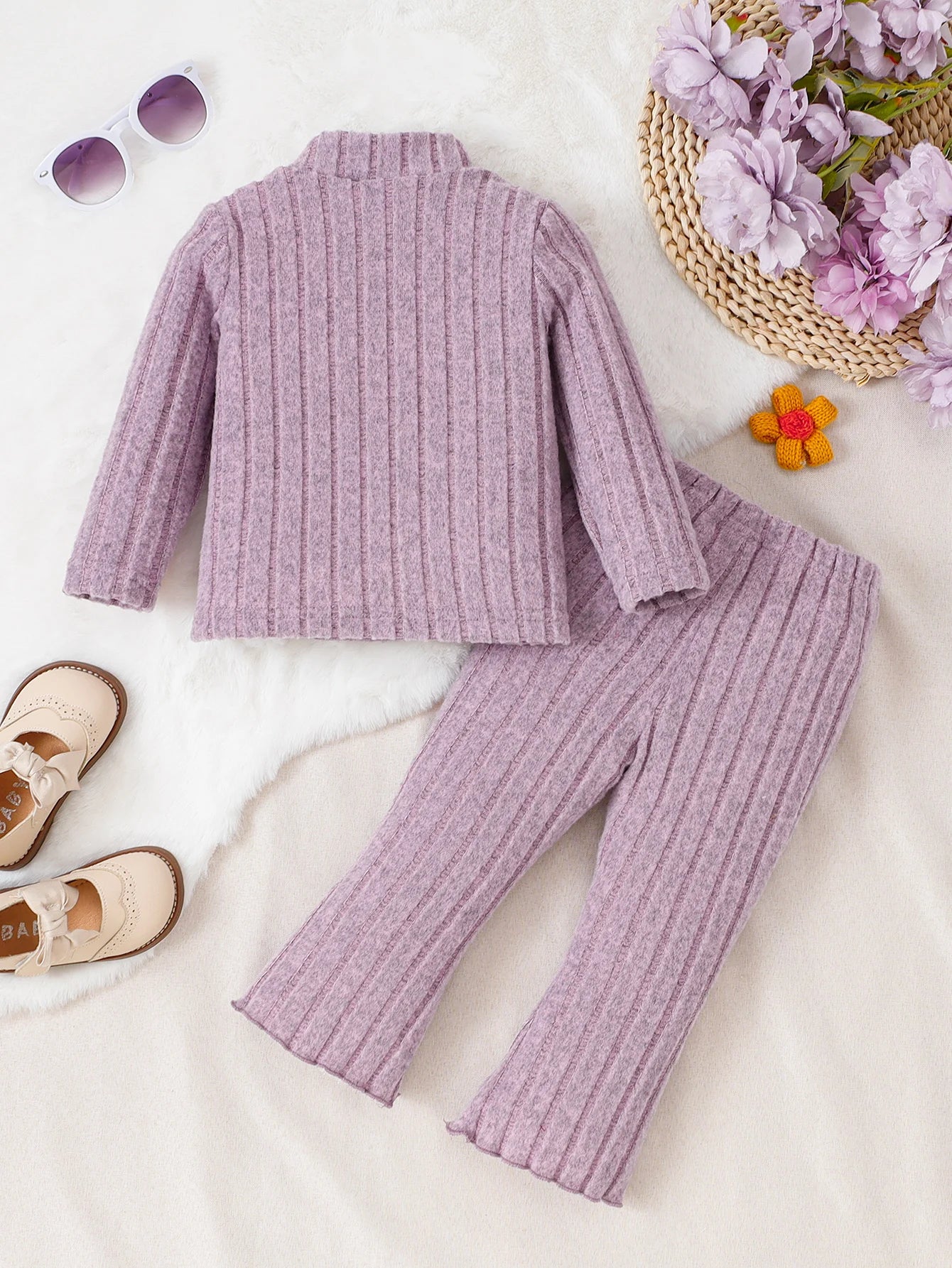 Girl baby Set Half High Collar Solid Color Small Flower Tops +Pants Fashion 2pcs/Set 0-3 Years Cute Girl baby Spring Autumn Set