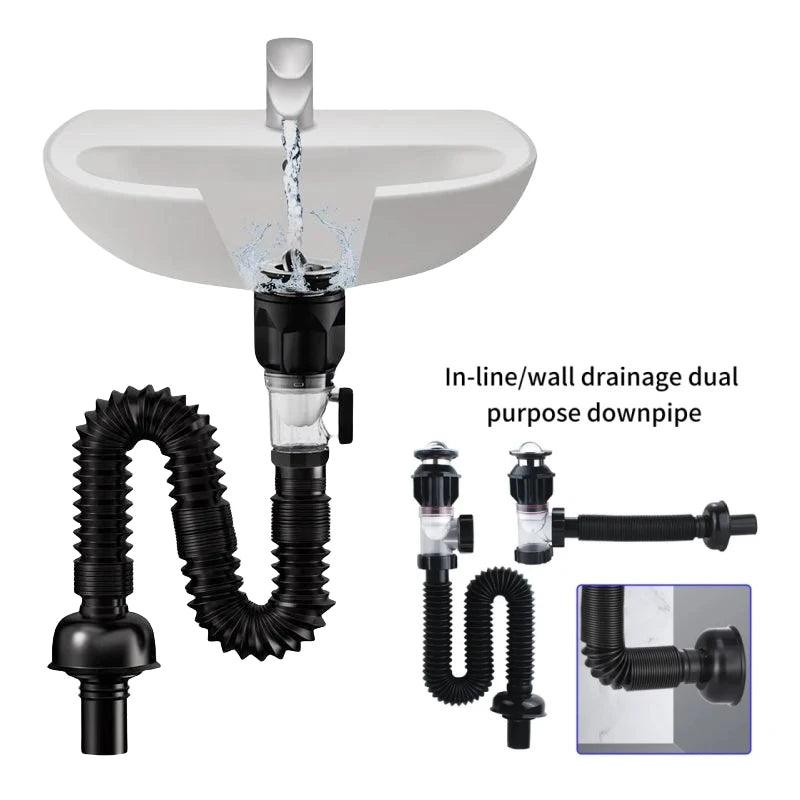 Flip Top Anti-Odor Drain Pipe Set Kitchen Sink Drain Retractable Deodorizing Filter Flexible Downspout Bathroom Anti Clogging
