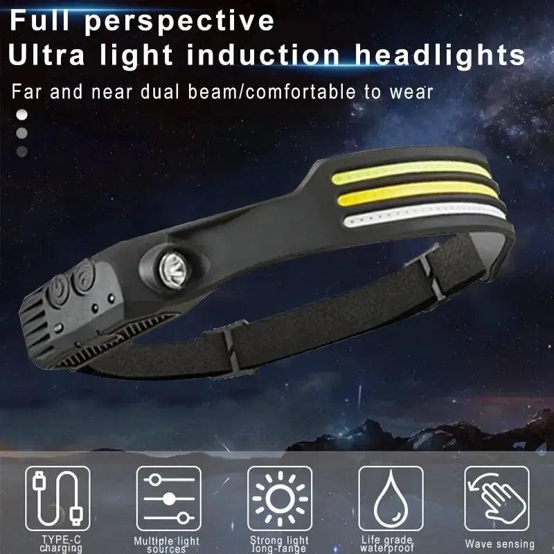 LED Headlamp Sensor Headlight With Built-in Battery Head Flashlight USB Rechargeable Work Light Head Lamp Super Bright Torch - E-line.com