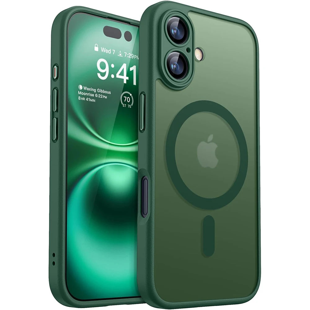 Magnetic Luxury Armor Shockproof Case For iPhone 16 15 14 13 Pro Max Plus For Magsafe Wireless Charge Cover Matte Translucent PC