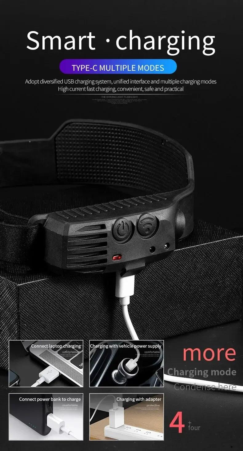 LED Headlamp Sensor Headlight With Built-in Battery Head Flashlight USB Rechargeable Work Light Head Lamp Super Bright Torch - E-line.com