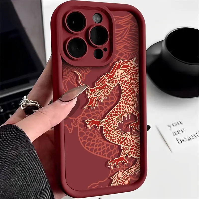 Luxury Fashion East Dragon Soft Phone Case For iPhone 11 12 13 14 15 16 Pro Max XR XS X 7 8 Plus SE 2020 Silicone INS Covers