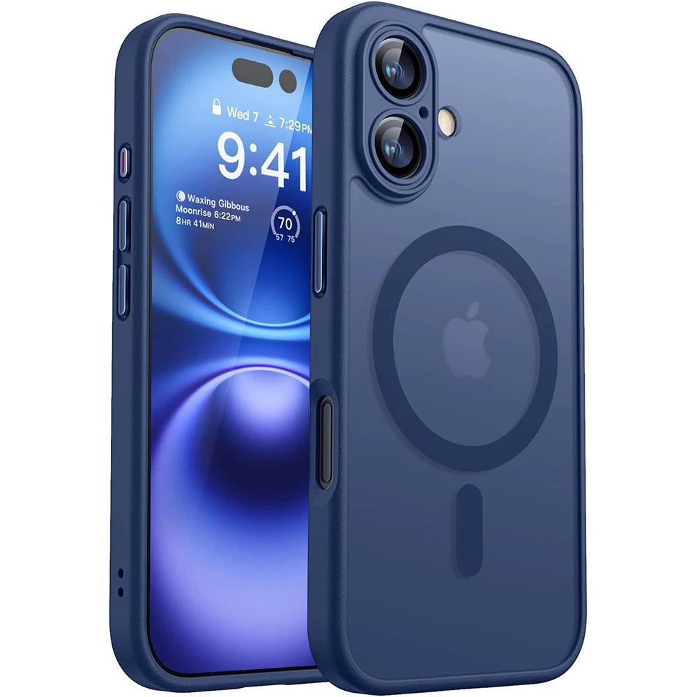 Magnetic Luxury Armor Shockproof Case For iPhone 16 15 14 13 Pro Max Plus For Magsafe Wireless Charge Cover Matte Translucent PC