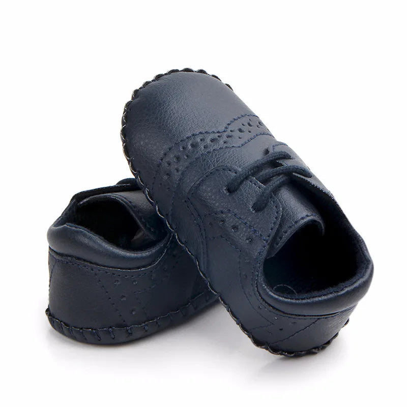 Meckior New Baby Shoes Retro Leather Boy Girl Shoes Toddler Rubber Sole Anti-slip First Walkers Newborn Infant Baby Crib Shoes