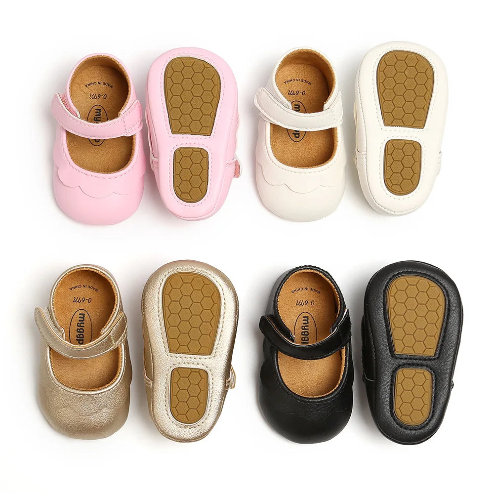 Meckior Baby Girl Shoes Leather Rubber Sole Anti-slip Toddler First Walkers Infant Crib Shoes Newborn Girl New Baby Shoes