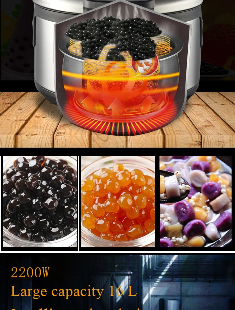 16L Tapioca Cooker Pearl Cook Machine for Bubble Tea Shop Pearls Cooker Pot Max 0.9Kg Automatic Boba Cooker