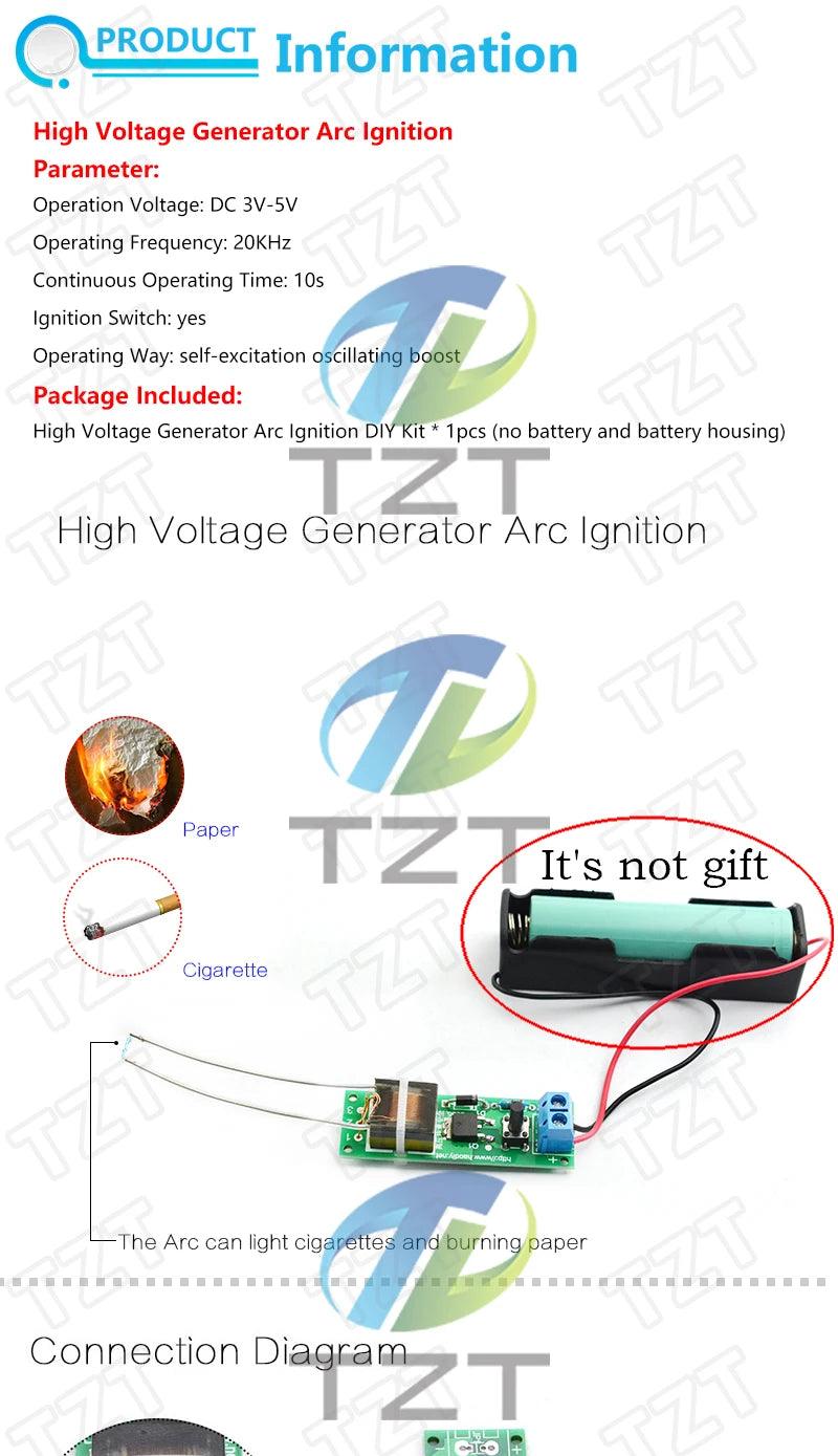 DC3-5V DIY Kit High Voltage Generator Arc Igniter Lighter Kit for DIY Electronic Production Suite - E-line.com