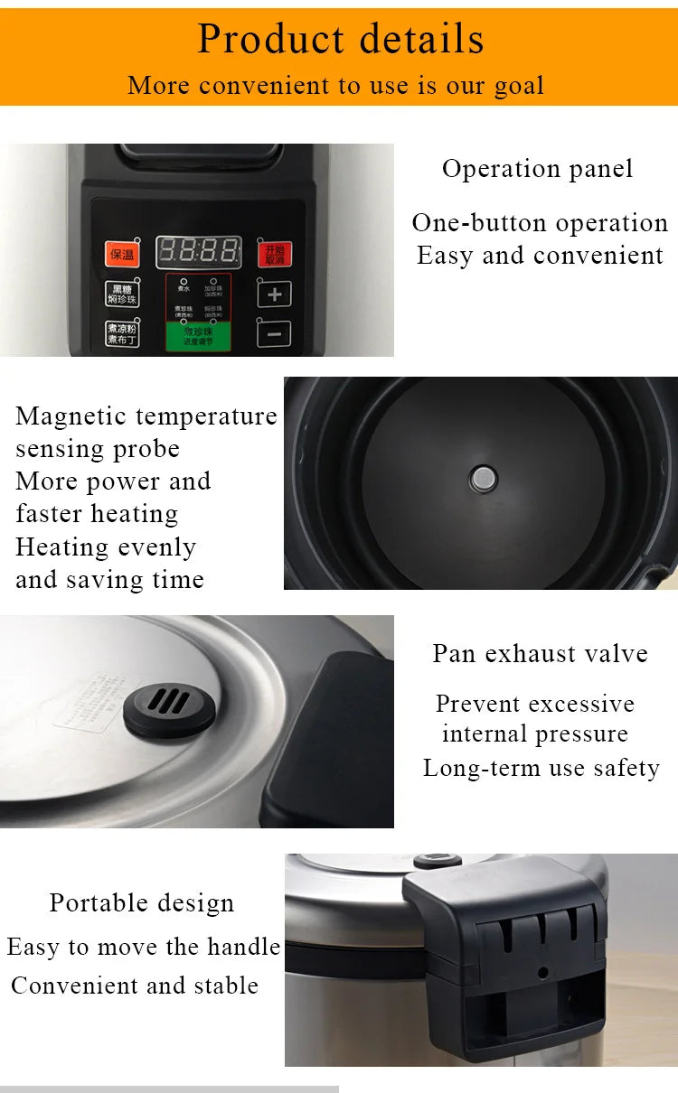 16L Tapioca Cooker Pearl Cook Machine for Bubble Tea Shop Pearls Cooker Pot Max 0.9Kg Automatic Boba Cooker