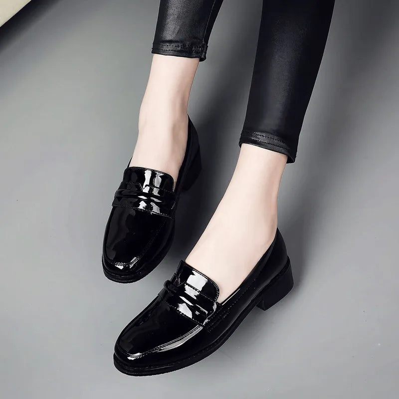 EAGSITY British style Loafers shoes Women slip on Square heel pointed toe Dress Shoes party office lady casual sneaker shoes