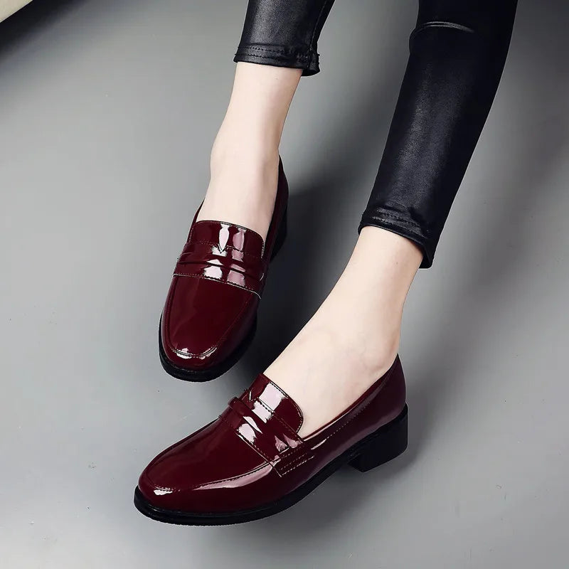 EAGSITY British style Loafers shoes Women slip on Square heel pointed toe Dress Shoes party office lady casual sneaker shoes