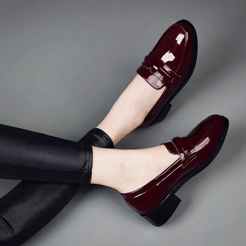 EAGSITY British style Loafers shoes Women slip on Square heel pointed toe Dress Shoes party office lady casual sneaker shoes