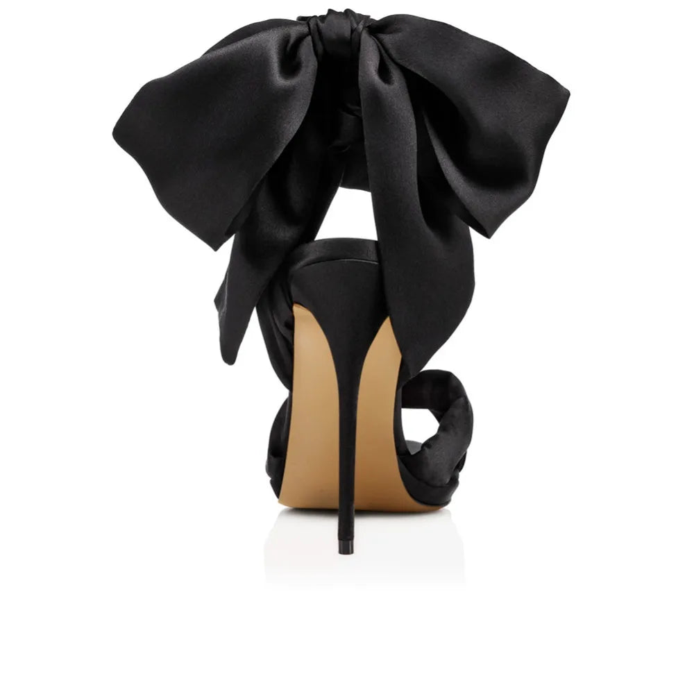 Elegant Summer Women's Sandals Peep Toe High Heel Shoes Stilettos Lace Up Wedding Ceremony Party Heels Black Red Satin Customize