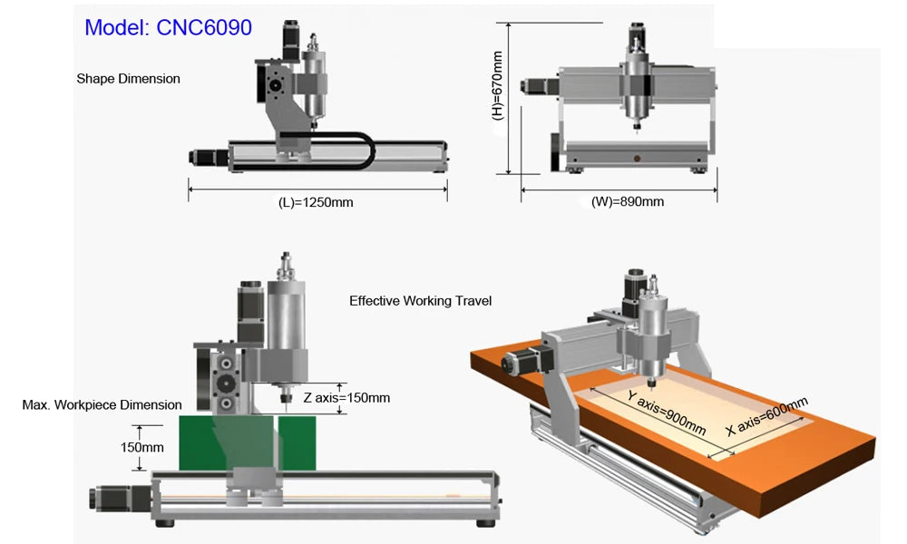 1500W MACH3 6090 Mini CNC Machine 4 Axis Support Parallel Port Wood Carving Router