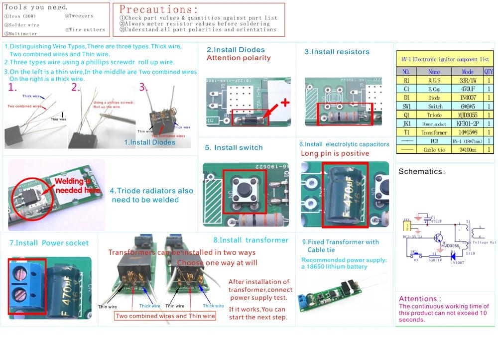 DC3-5V DIY Kit High Voltage Generator Arc Igniter Lighter Kit for DIY Electronic Production Suite - E-line.com