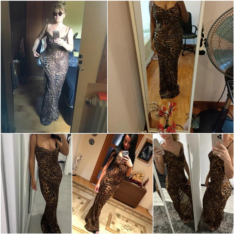 Julissa Mo Leopard Print V-Neck Sexy Bodycon Long Dress Women Lace Up Backless Summer Dresses Female Straps Party Beach Vestidos - E-line.com
