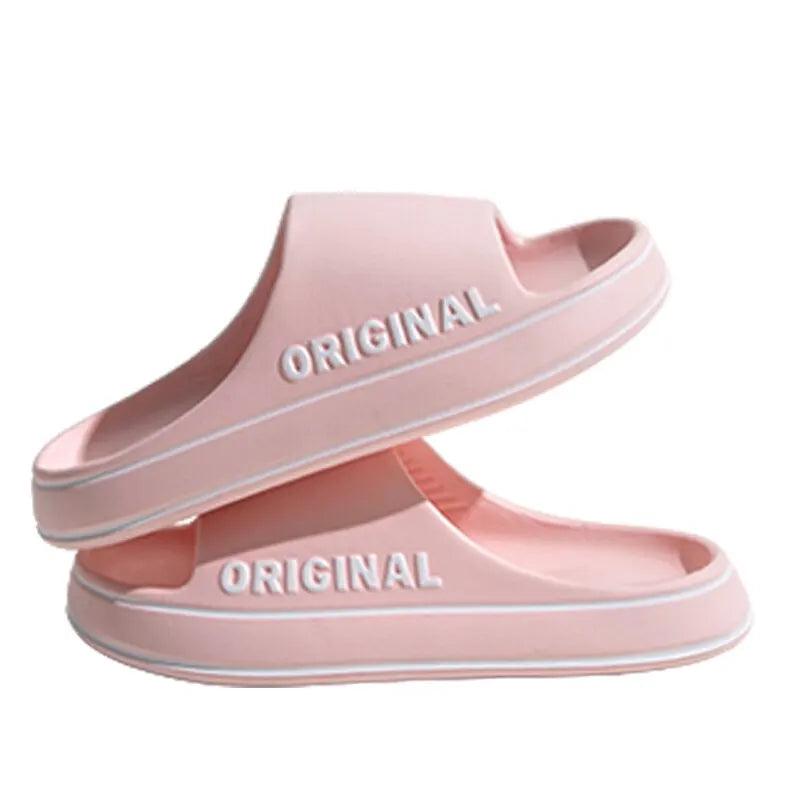 Feslishoet Women Letter Slippers Beach Slides Solid Color Mens Thick Sole Indoor Bathroom Anti Slip Shoes Summer Couple Sandals - E-line.com
