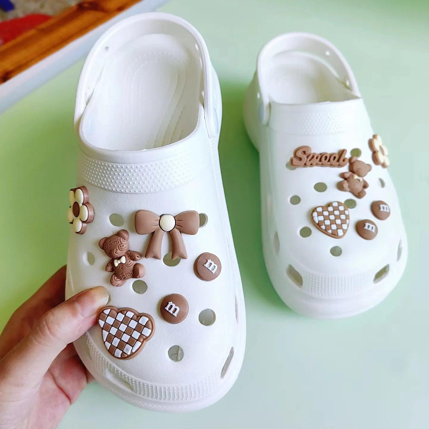 Cute Soft Gum Brown Bear Hole Shoe Charms Accessories Shoe Buckle Detachable M Bean Shoes Flower DIY Shoes Decorations - E-line.com
