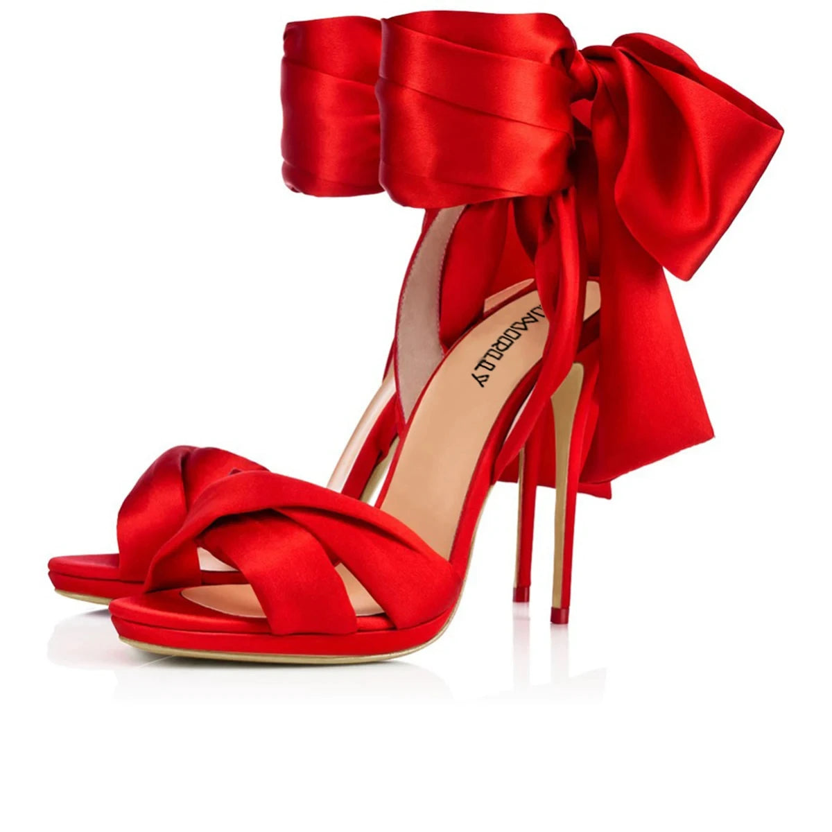 Elegant Summer Women's Sandals Peep Toe High Heel Shoes Stilettos Lace Up Wedding Ceremony Party Heels Black Red Satin Customize