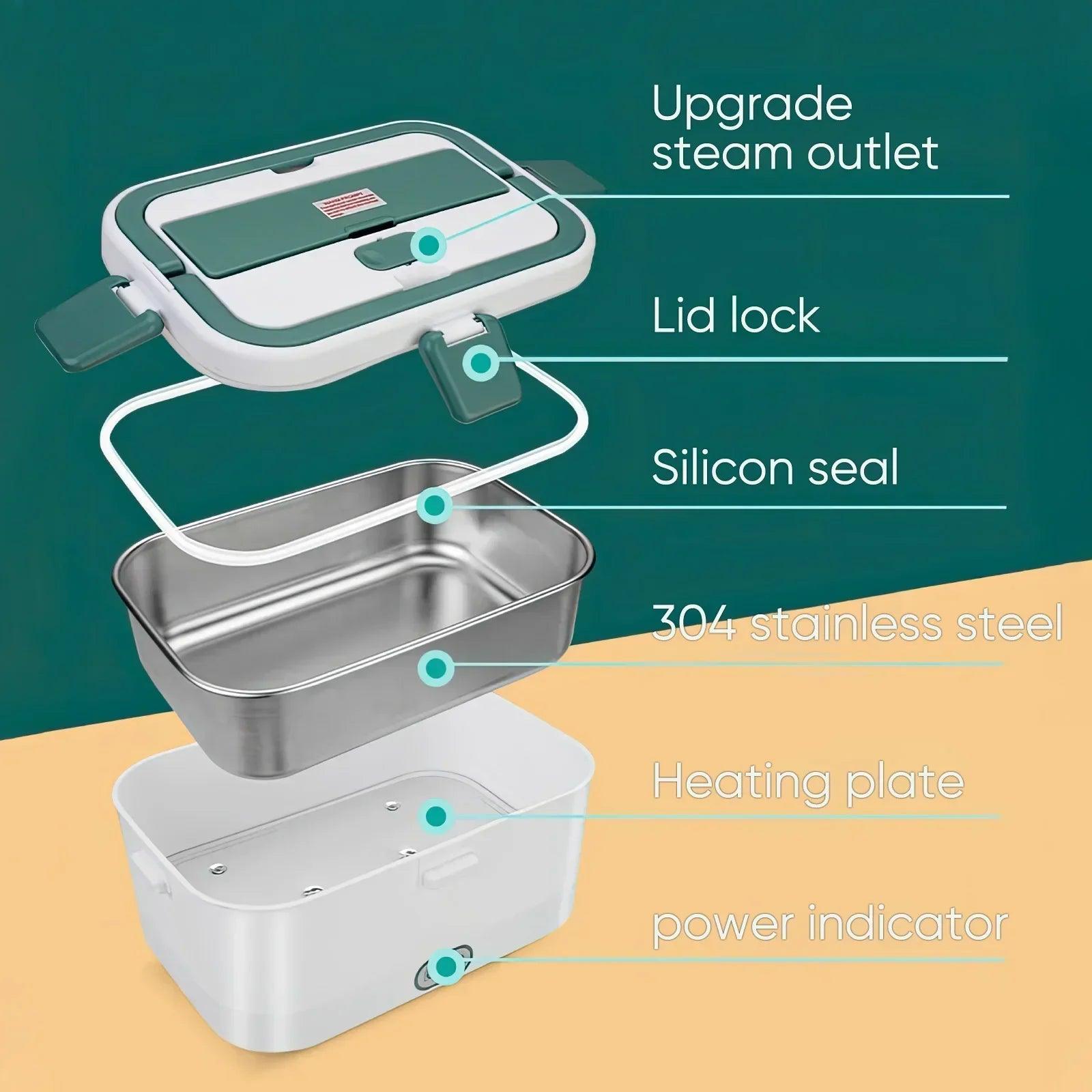 Electric Lunch Box Food Warmer 1.8 L 80W Outdoor Camping Bento Picnic Portable Food Heater Car Home Leak Proof Self Heating Box - E-line.com