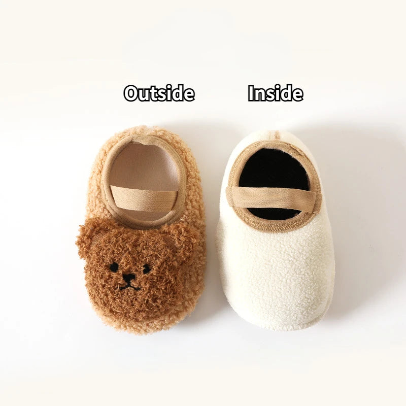 Cartoon Bear Baby Floor Socks Winter Warm Toddler Walking Shoes Kids Soft Sole First Walkers Anti-slip Newborn Infant Crib Shoes