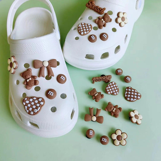 Cute Soft Gum Brown Bear Hole Shoe Charms Accessories Shoe Buckle Detachable M Bean Shoes Flower DIY Shoes Decorations - E-line.com