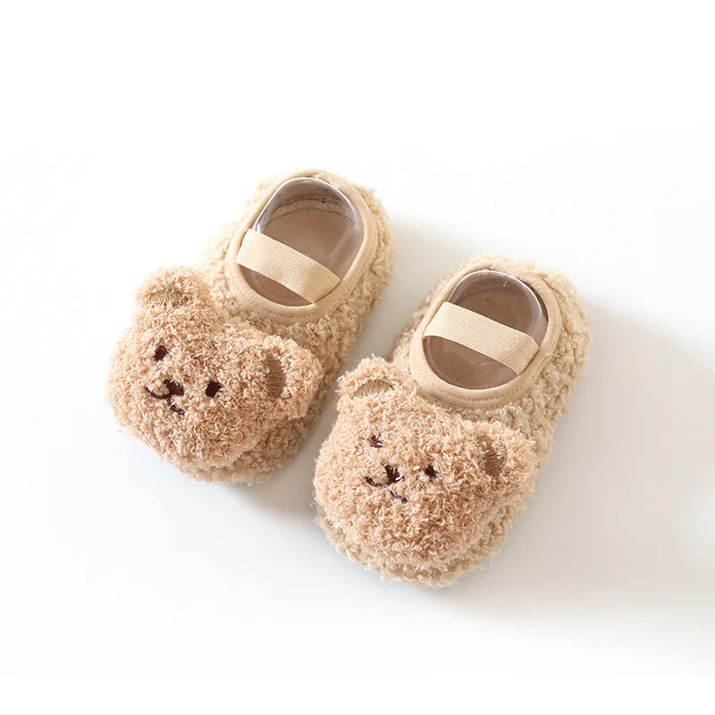 Cartoon Bear Baby Floor Socks Winter Warm Toddler Walking Shoes Kids Soft Sole First Walkers Anti-slip Newborn Infant Crib Shoes