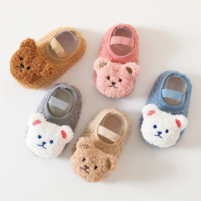 Cartoon Bear Baby Floor Socks Winter Warm Toddler Walking Shoes Kids Soft Sole First Walkers Anti-slip Newborn Infant Crib Shoes
