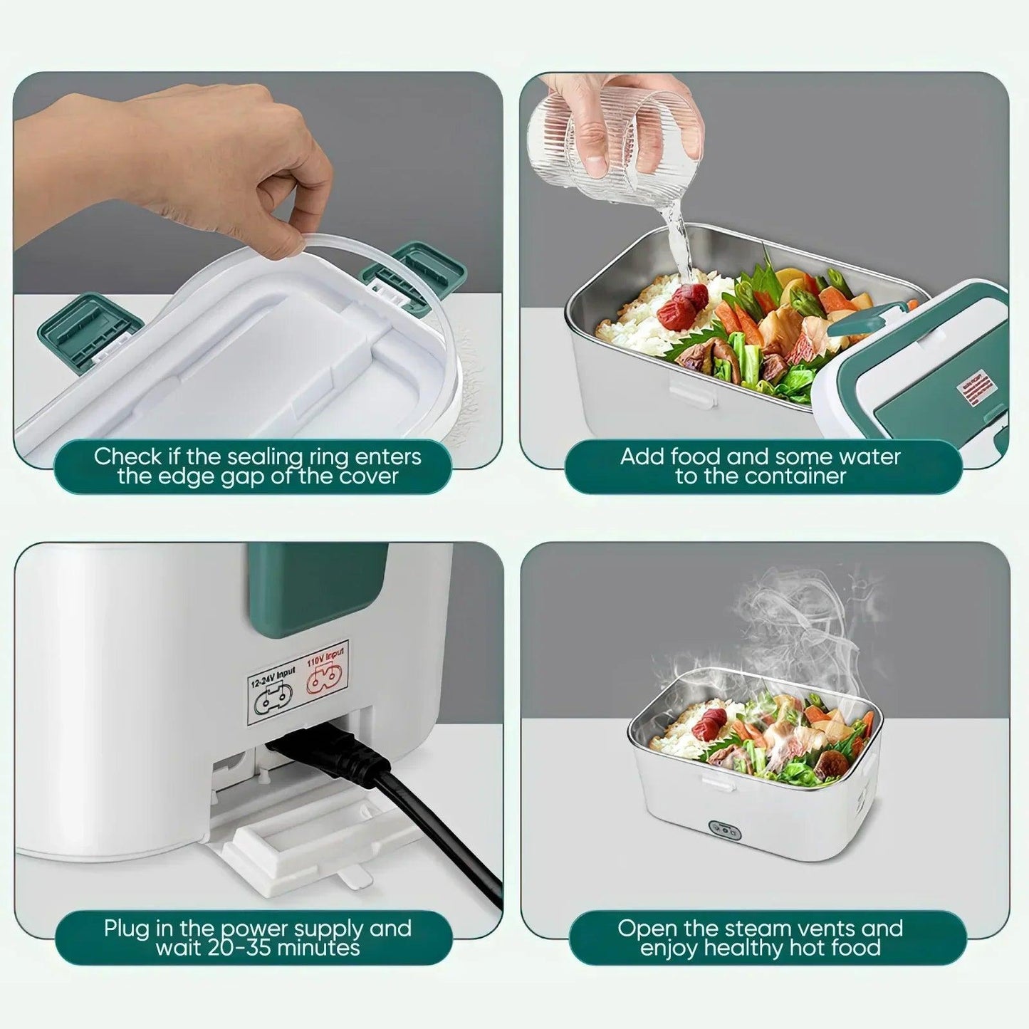 Electric Lunch Box Food Warmer 1.8 L 80W Outdoor Camping Bento Picnic Portable Food Heater Car Home Leak Proof Self Heating Box - E-line.com