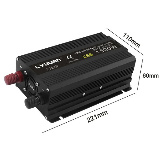 1500W/2000W Solar Power Inverter DC 12V to AC 220V 230V Voltage Converter EU Socket Car Cigarette Lighter Plug Auto Accessories