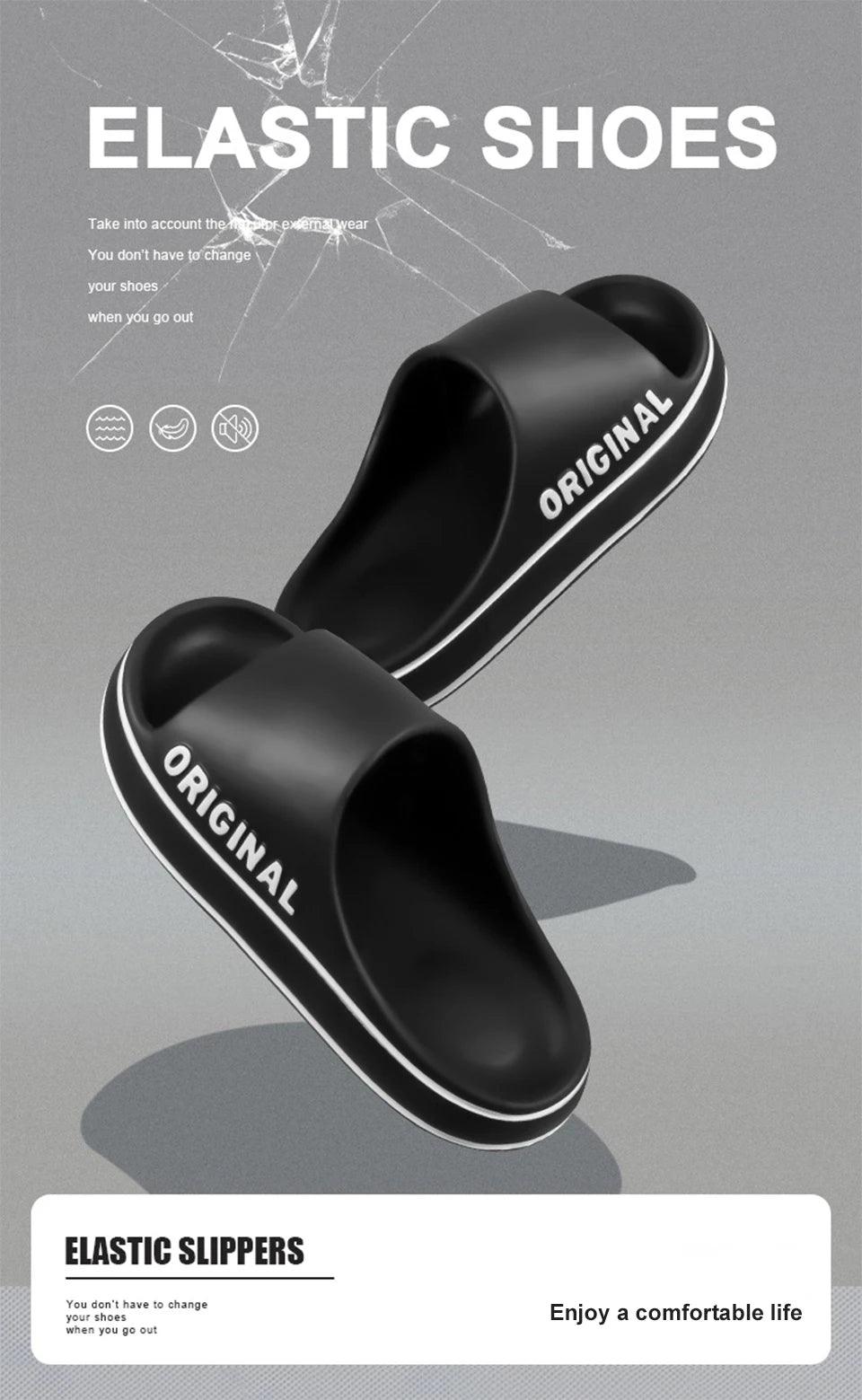 Feslishoet Women Letter Slippers Beach Slides Solid Color Mens Thick Sole Indoor Bathroom Anti Slip Shoes Summer Couple Sandals - E-line.com