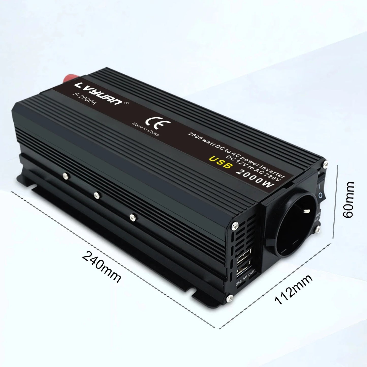 1500W/2000W Solar Power Inverter DC 12V to AC 220V 230V Voltage Converter EU Socket Car Cigarette Lighter Plug Auto Accessories