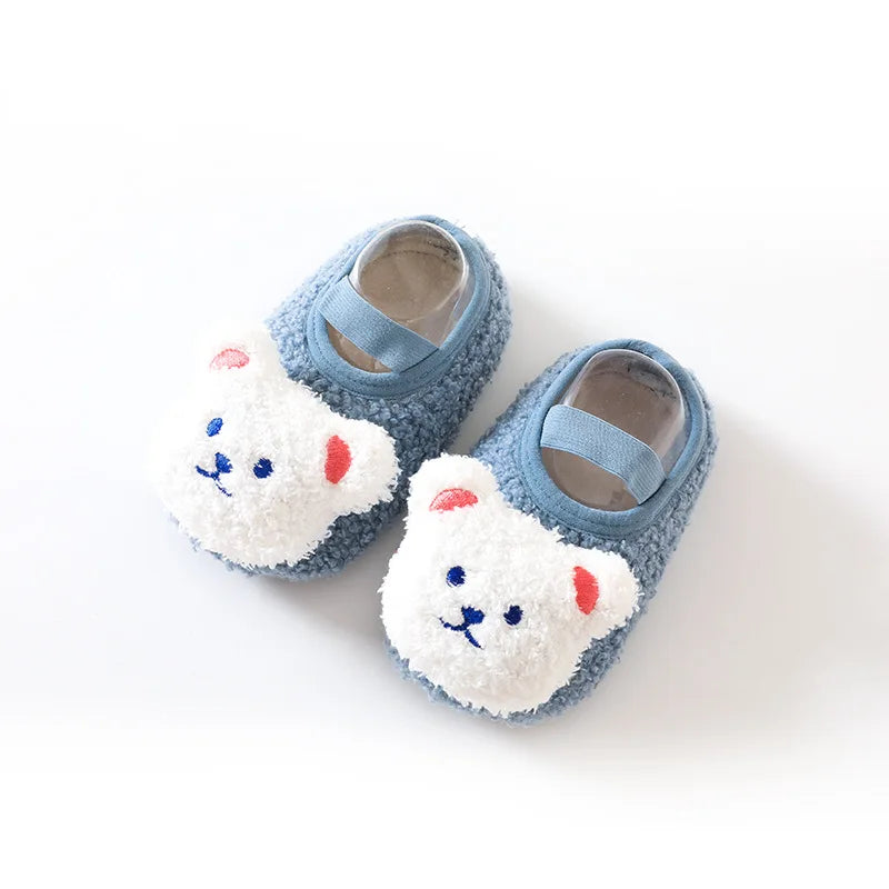Cartoon Bear Baby Floor Socks Winter Warm Toddler Walking Shoes Kids Soft Sole First Walkers Anti-slip Newborn Infant Crib Shoes
