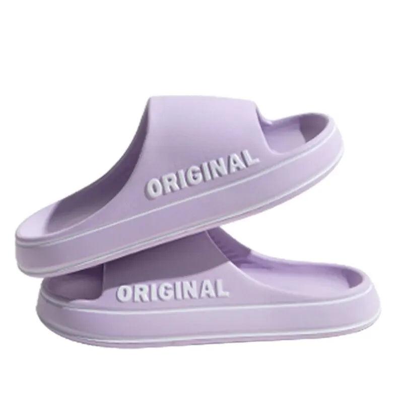 Feslishoet Women Letter Slippers Beach Slides Solid Color Mens Thick Sole Indoor Bathroom Anti Slip Shoes Summer Couple Sandals - E-line.com