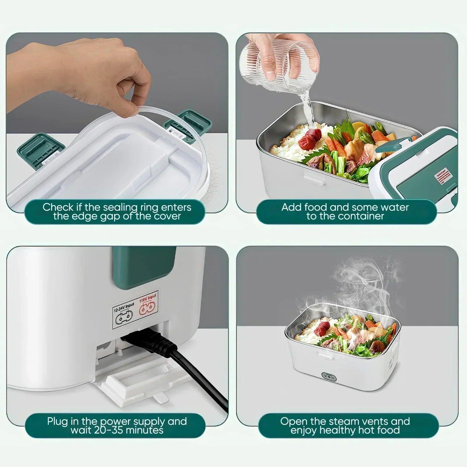 Electric Lunch Box Food Warmer 1.8 L 80W Outdoor Camping Bento Picnic Portable Food Heater Car Home Leak Proof Self Heating Box - E-line.com