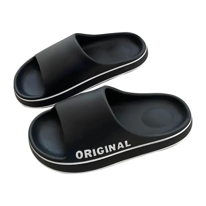 Feslishoet Women Letter Slippers Beach Slides Solid Color Mens Thick Sole Indoor Bathroom Anti Slip Shoes Summer Couple Sandals - E-line.com