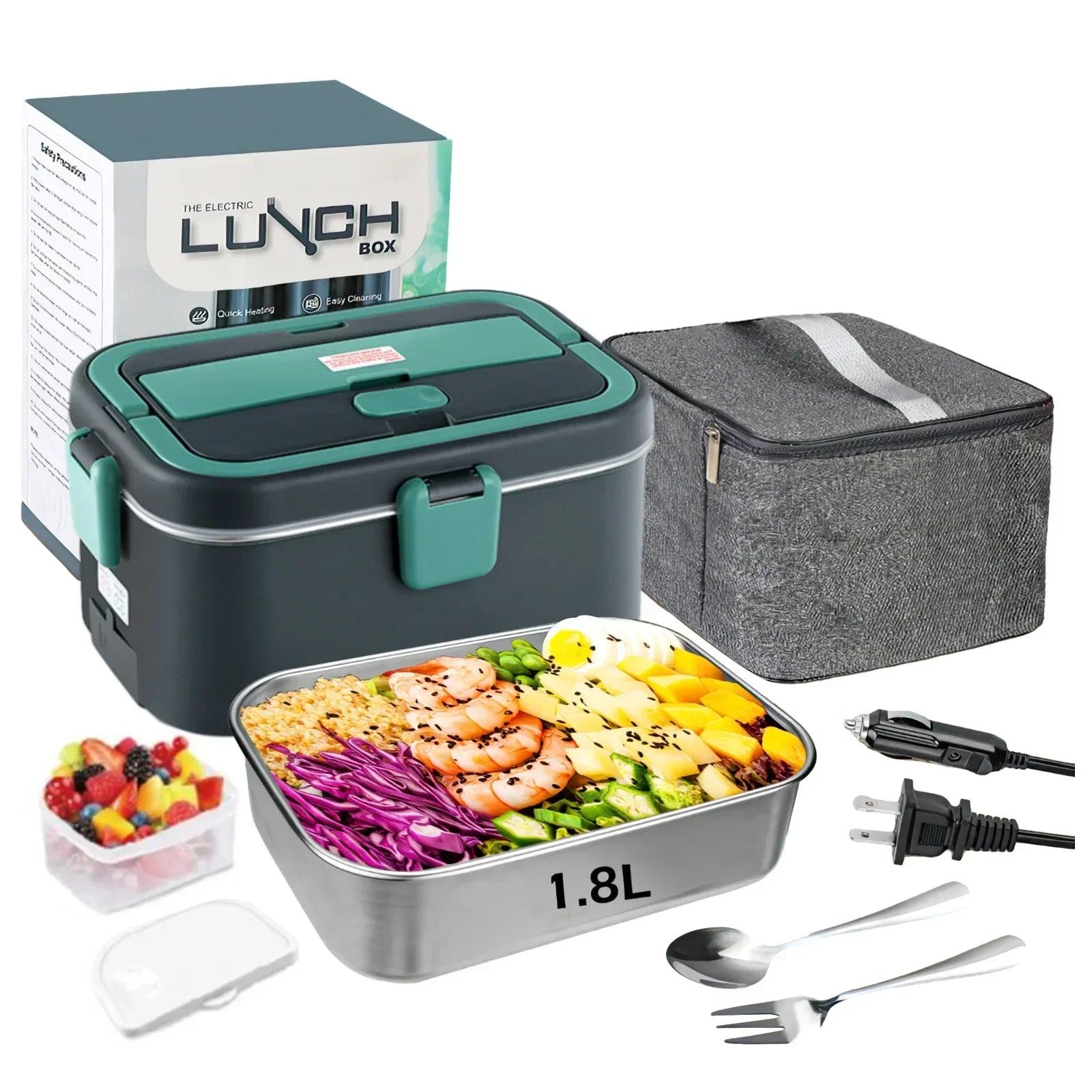 Electric Lunch Box Food Warmer 1.8 L 80W Outdoor Camping Bento Picnic Portable Food Heater Car Home Leak Proof Self Heating Box - E-line.com