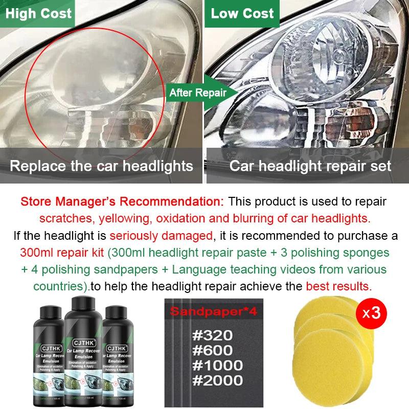 Car Headlight Restoration Polishing Kits Headlamp Scratch Remover Repair Cleaning Paste Remove Oxidation Headlight Polish Liquid - E-line.com