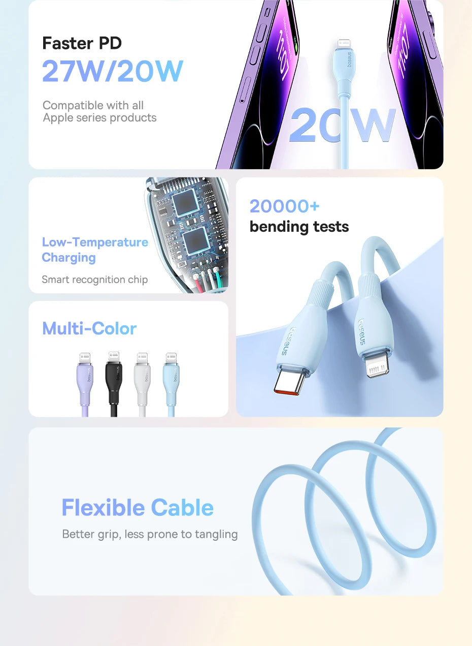 Baseus USB C Cable For IPhone 14 13 12 11 pro Max XS 20W Fast Charging Cable Type C Date Wire For iPad Macbook TPE