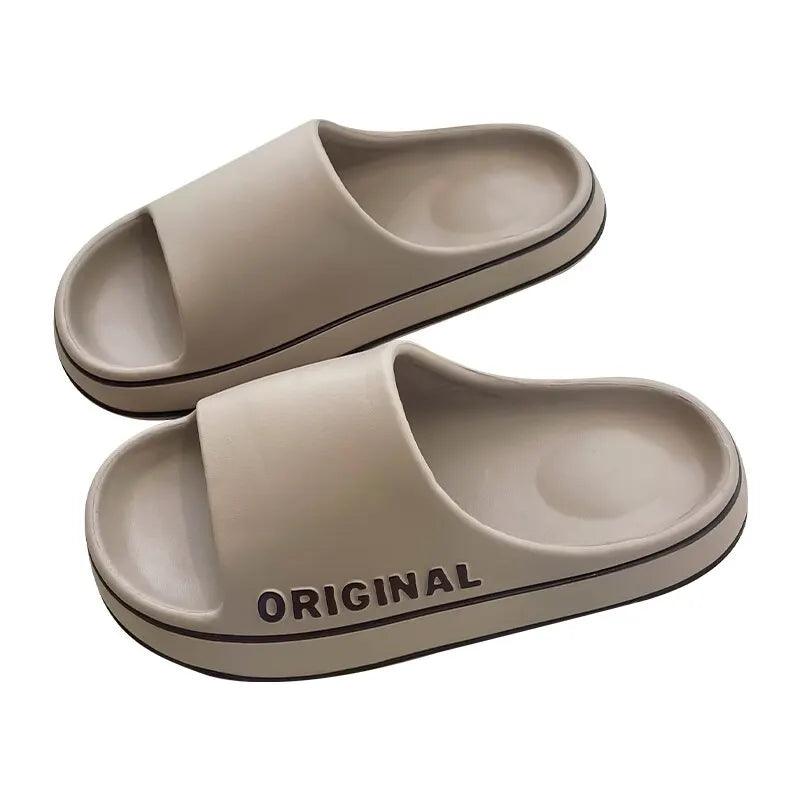Feslishoet Women Letter Slippers Beach Slides Solid Color Mens Thick Sole Indoor Bathroom Anti Slip Shoes Summer Couple Sandals - E-line.com