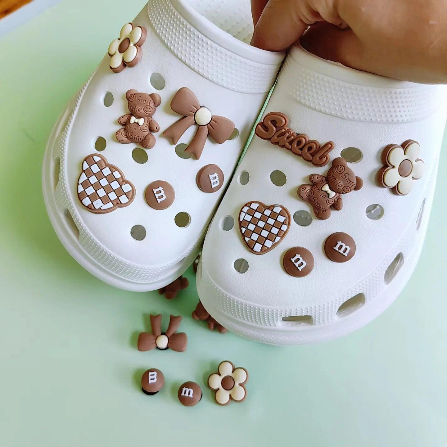 Cute Soft Gum Brown Bear Hole Shoe Charms Accessories Shoe Buckle Detachable M Bean Shoes Flower DIY Shoes Decorations - E-line.com