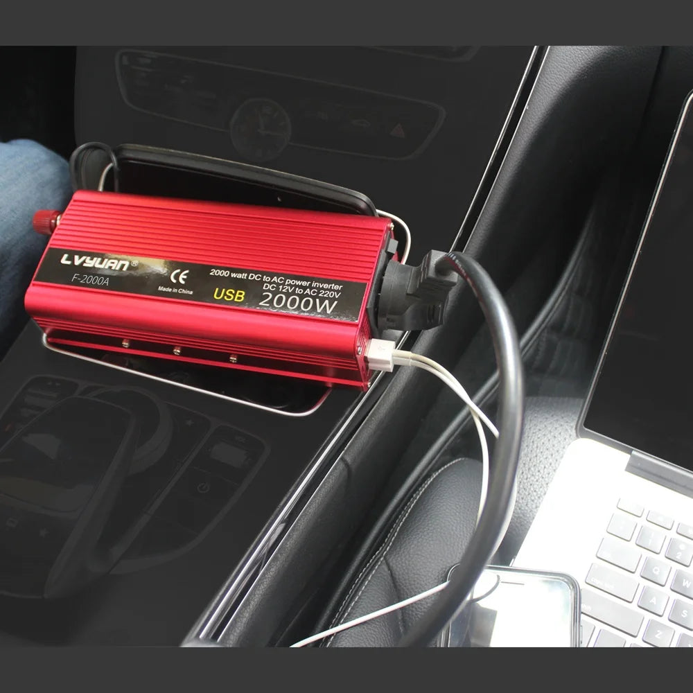 1500W/2000W Solar Power Inverter DC 12V to AC 220V 230V Voltage Converter EU Socket Car Cigarette Lighter Plug Auto Accessories