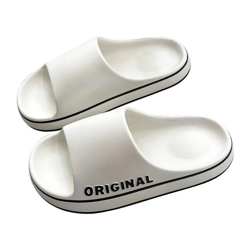 Feslishoet Women Letter Slippers Beach Slides Solid Color Mens Thick Sole Indoor Bathroom Anti Slip Shoes Summer Couple Sandals - E-line.com