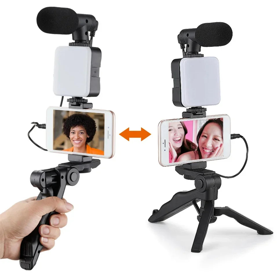 Clearance_Smartphone Vlogging Kit With Tripod Phone Holder Mini Microphone LED Fill Light Starter For TikTok Live Stream Video Y